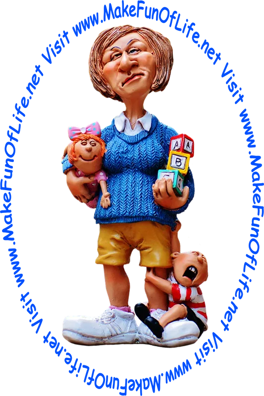 Picture of a teacher with a boy, a girl, and three alphabet letter building blocks.