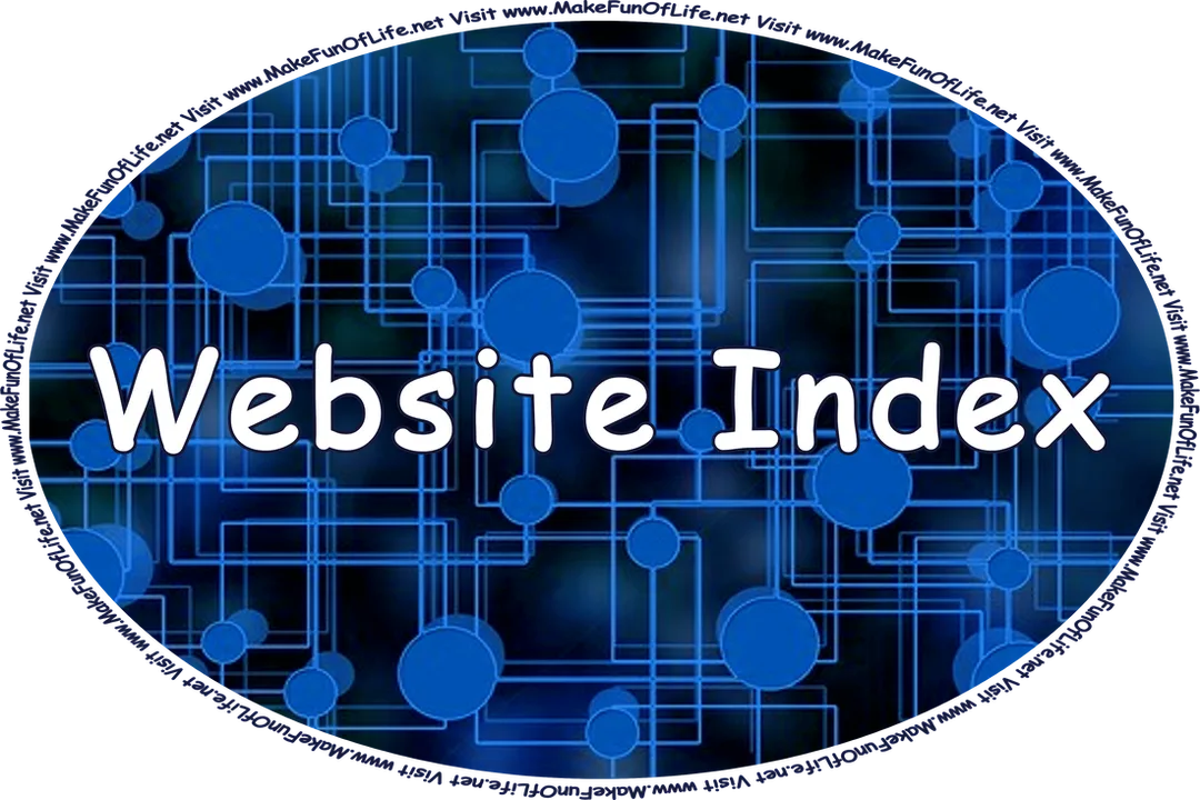 Picture of blue circles connected by blue lines, and the words, ‘Welcome To The Website Index - Visit www.MakeFunOfLife.net.’