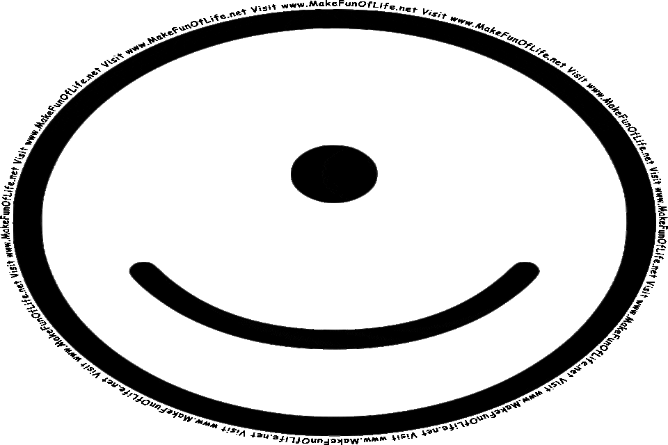 Picture of a smiley face cartoon drawing, showing one eye, then two eyes, and finally three eyes, and the words, Visit www.MakeFunOfLife.net.
