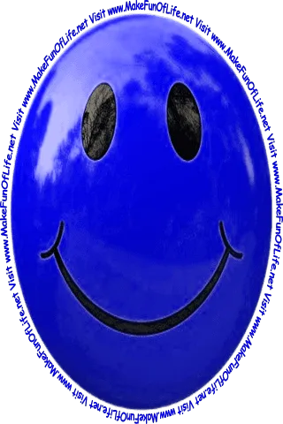 Picture of a dark blue smiley face and the words, 'Visit www.MakeFunOfLife.net.'