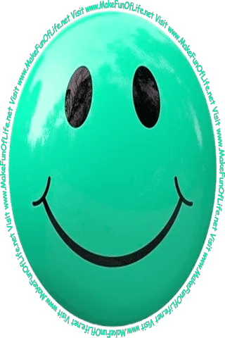 Picture of a pale blue-green smiley face and the words, 'Visit www.MakeFunOfLife.net.'