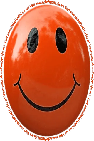 Picture of a medium dark blue smiley face and the words, 'Visit www.MakeFunOfLife.net.'
