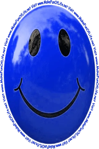 Picture of a medium dark red smiley face and the words, 'Visit www.MakeFunOfLife.net.'