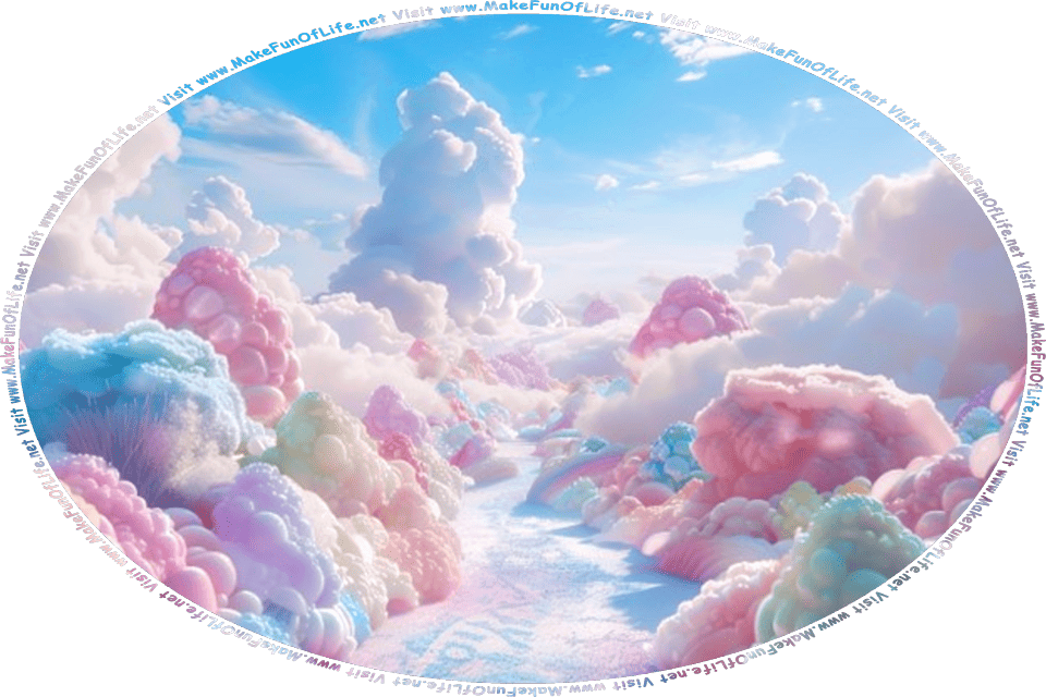 Picture of a pathway through the clouds, and the words, Visit www.MakeFunOfLife.net.