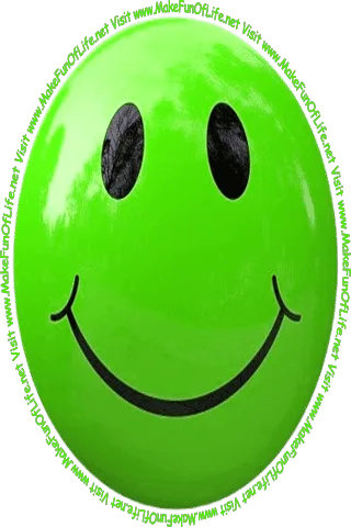 Picture of a deep-red smiley face and the words, 'Visit www.MakeFunOfLife.net.'