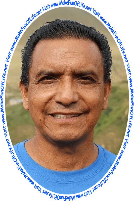 Picture of a happy smiling man, and the words, ‘Visit www.MakeFunOfLife.net.’