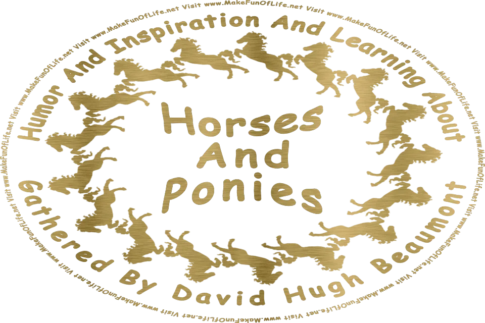 Picture of several horses in a circle, and the words, Humor And Inspiration And Learning About Horses And Ponies Gathered By David Hugh Beaumont - Visit www.MakeFunOfLife.net.