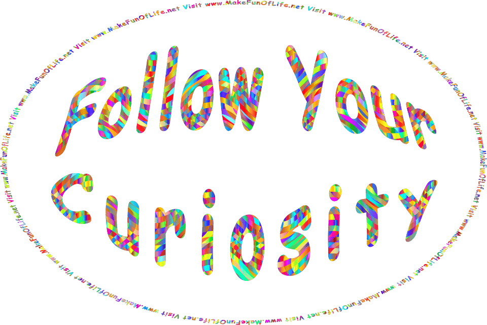 In bright colors, the words, Follow Your Curiosity - Visit www.MakeFunOfLife.net.