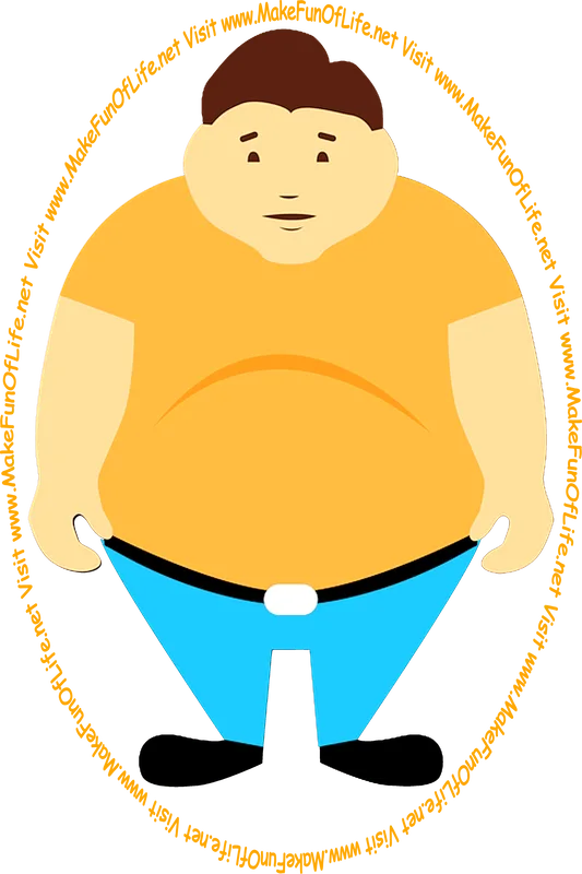 Picture of an overweight man and the words, ‘Visit www.MakeFunOfLife.net.’