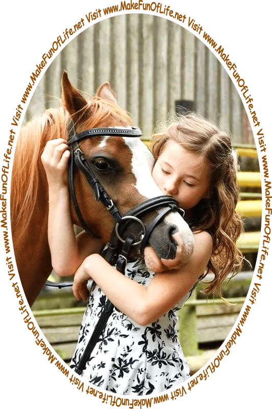 Picture of a girl and a pony, and the words, ‘Visit www.MakeFunOfLife.net.’