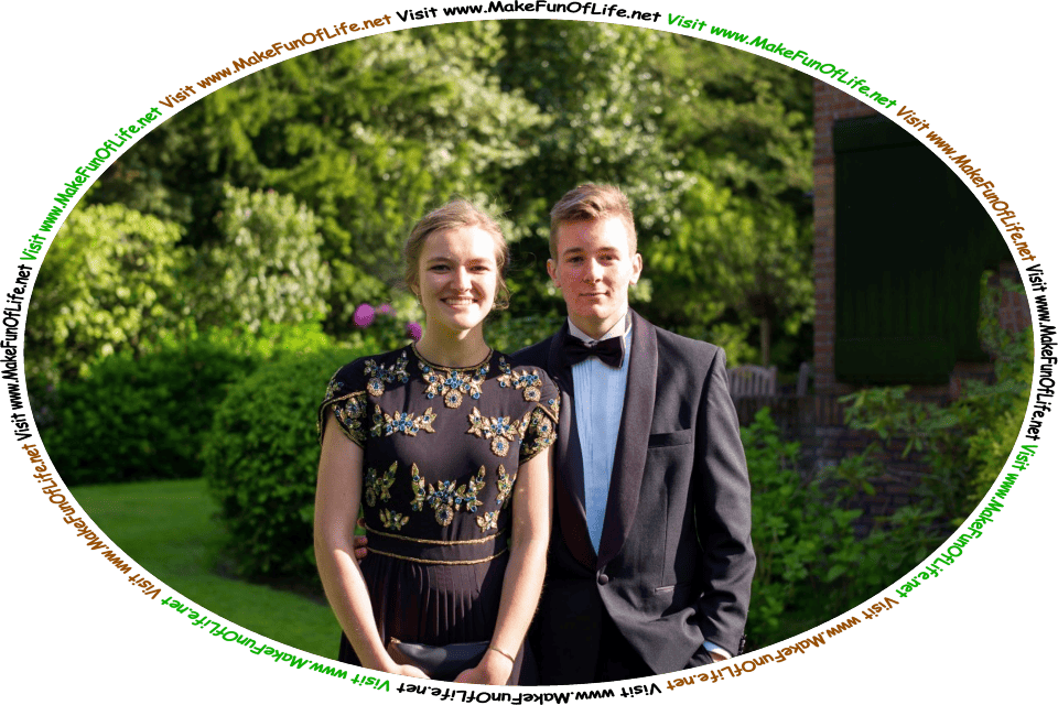 Picture of a happy smiling woman and a happy smiling man standing outdoors, and the words, ‘Visit www.MakeFunOfLife.net.’