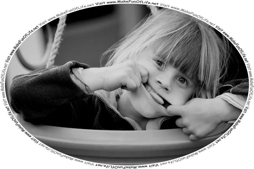 Picture of a girl stretching out the corners of her mouth with her fingers and sticking out her tongue, to make a funny facial expression, and the words, Visit www.MakeFunOfLife.net.