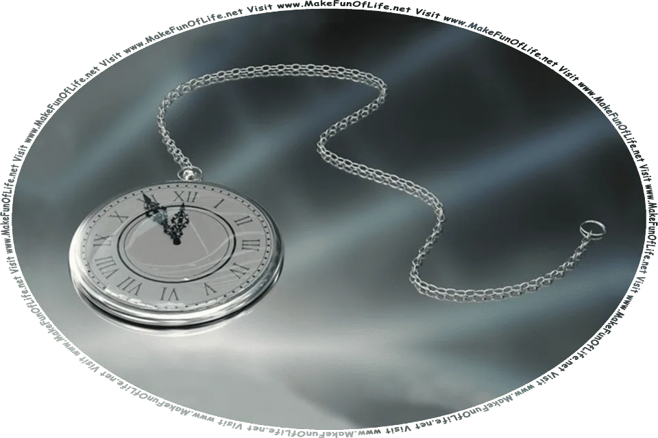 Picture of a silver pocket watch with an attached silver chain, and the words, Humor And Inspiration And Learning About Our Greatest Benefactor Gathered By David Hugh Beaumont - Visit www.MakeFunOfLife.net.