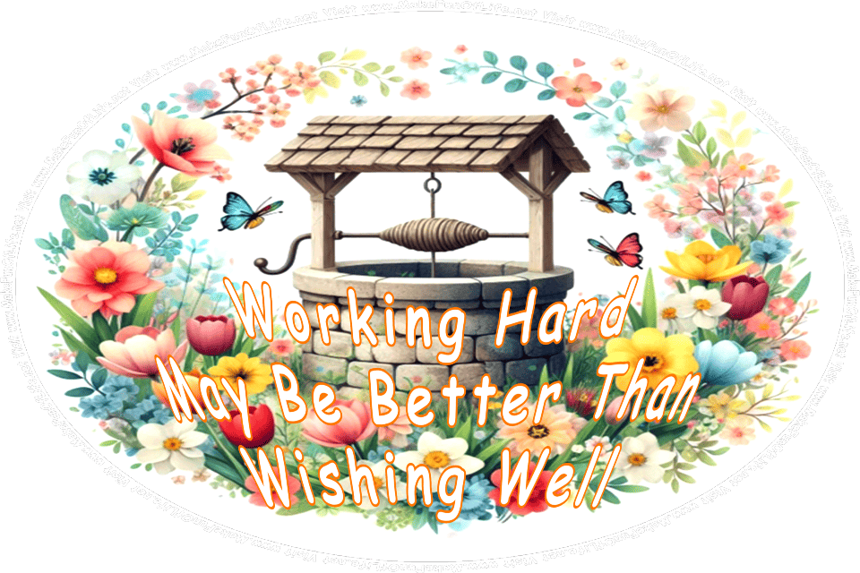 Picture of a wishing well and the words, Working Hard May Be Better Than Wishing Well - Visit www.MakeFunOfLife.net.