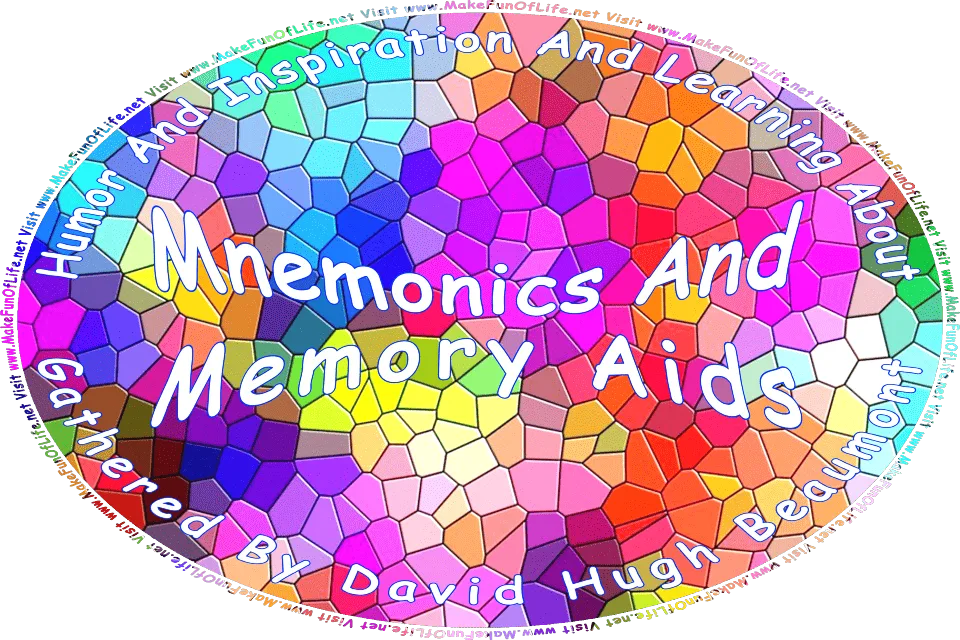 Picture of tiles of different colors, and the words, Humor And Inspiration And Learning About Mnemonics And Memory Aids Gathered By David Hugh Beaumont - Visit www.MakeFunOfLife.net.