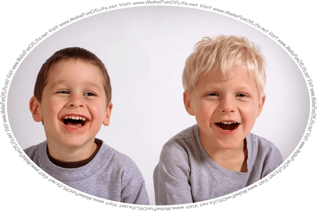 Picture of two happy smiling young boys, and the words, ‘Visit www.MakeFunOfLife.net.’