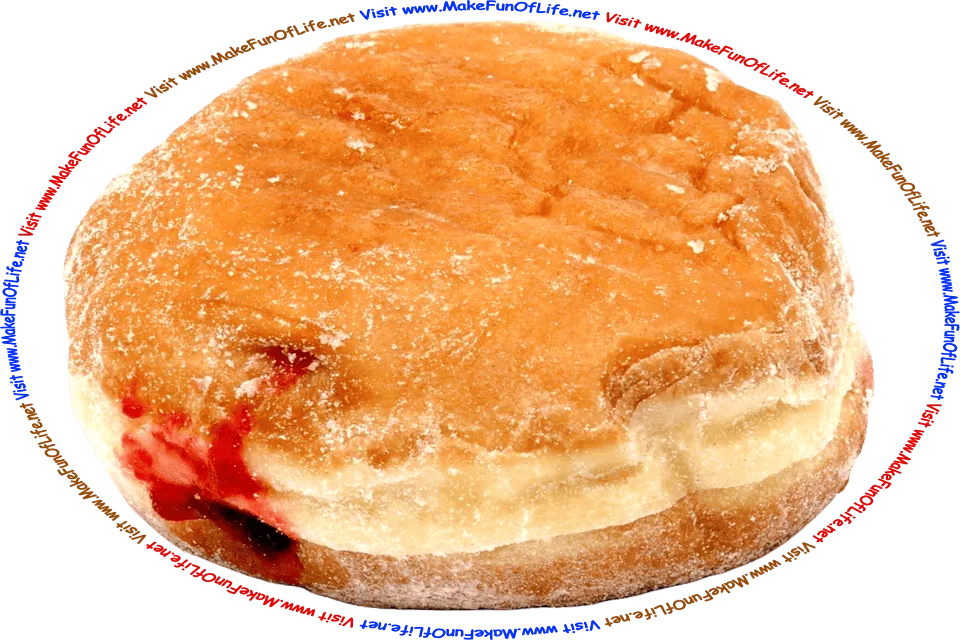 Picture of a jelly doughnut, and the words, Visit www.MakeFunOfLife.net.