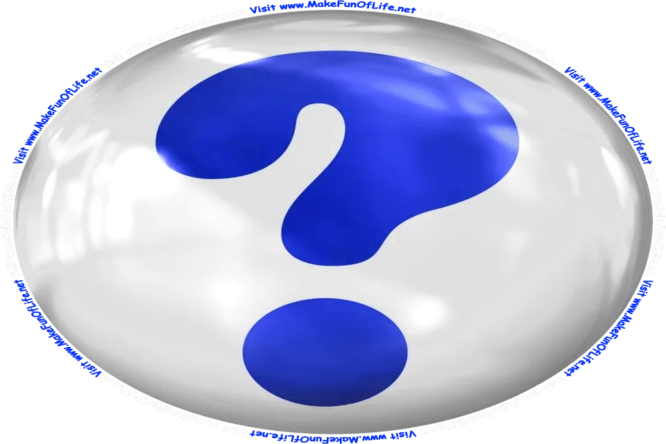 Picture of a question mark, and the words, Visit www.MakeFunOfLife.net.