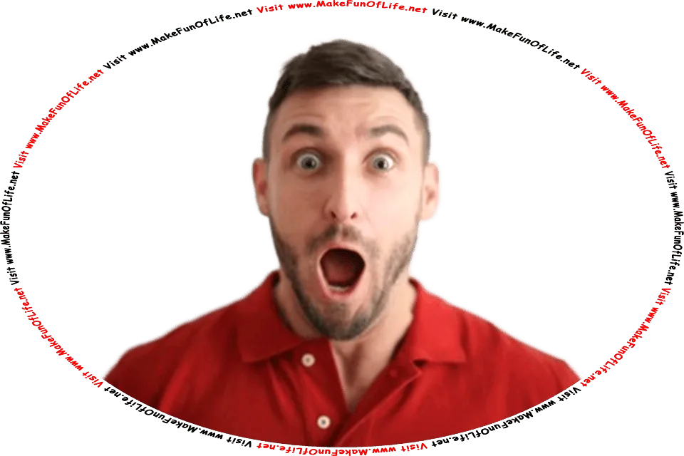 Picture of a man with a wide-eyed, open mouth look of surprise on his face, and the words, Visit www.MakeFunOfLife.net.