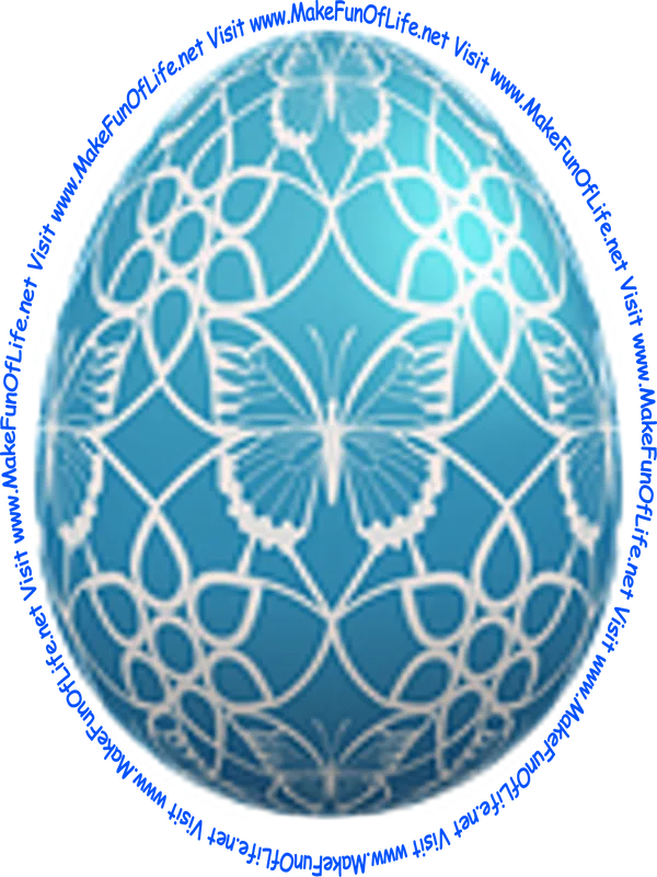 Picture of a decorated Easter egg that is blue in color, with a butterfly drawn on it.