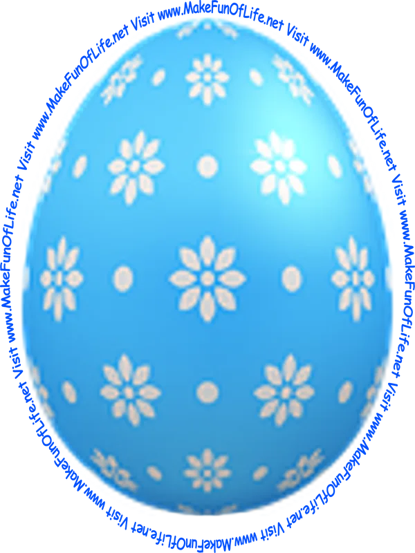 Picture of a decorated Easter egg that is blue in color with white flowers and white polka dots on it.