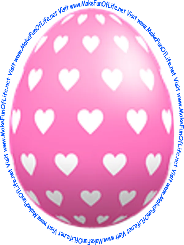Picture of a decorated Easter egg with pink color and white heart-shapes.